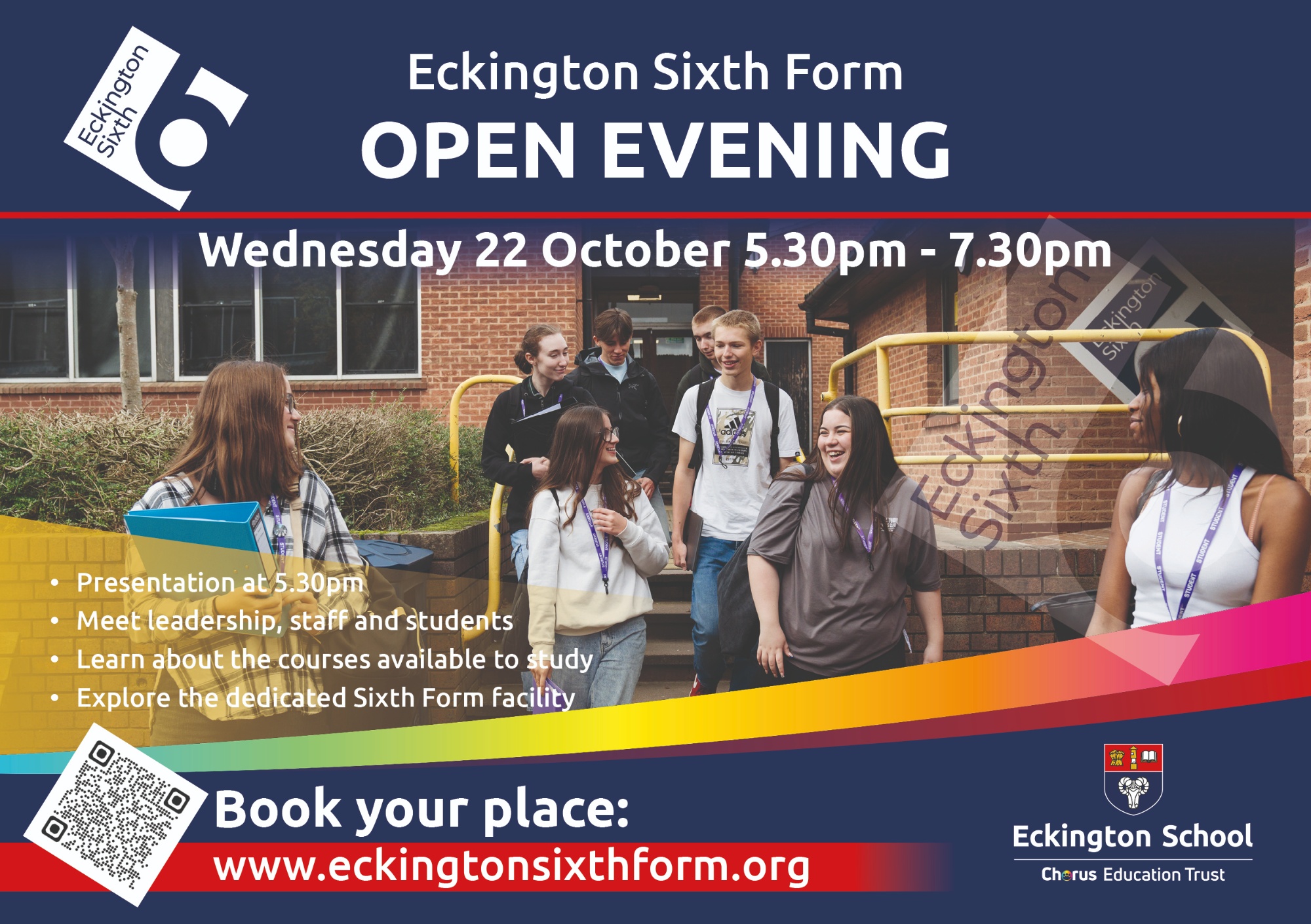 Advert for Sixth Form open evening on Wednesday 22 October 2025