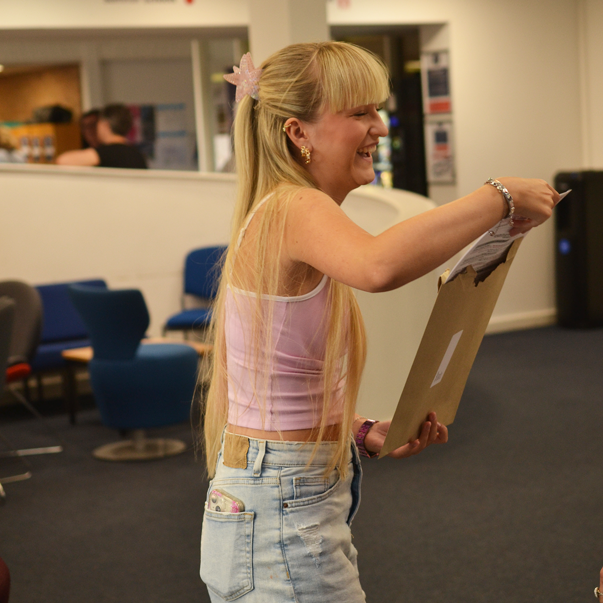 Eckington sixth formers receiving their exam results