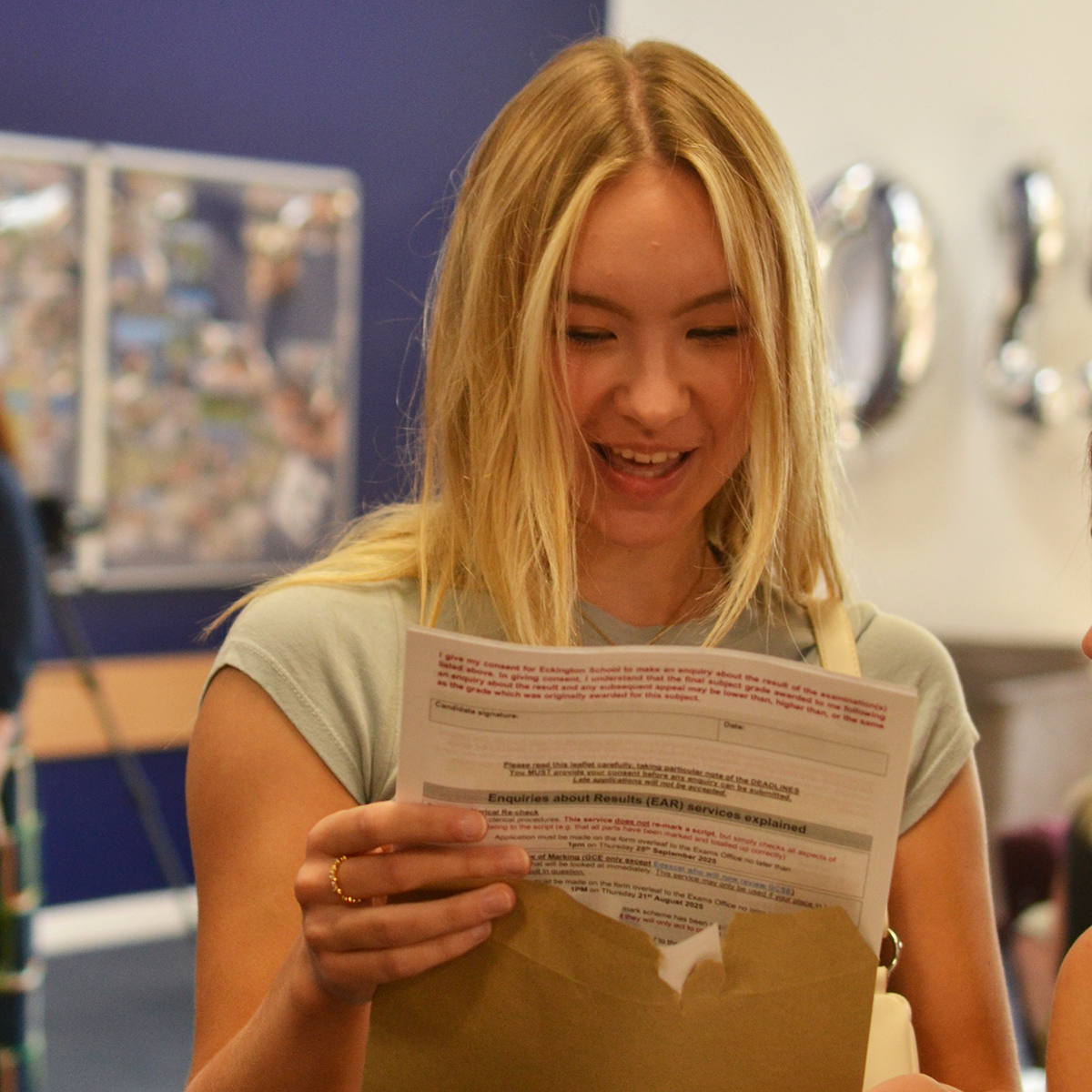 Eckington sixth formers receiving their exam results
