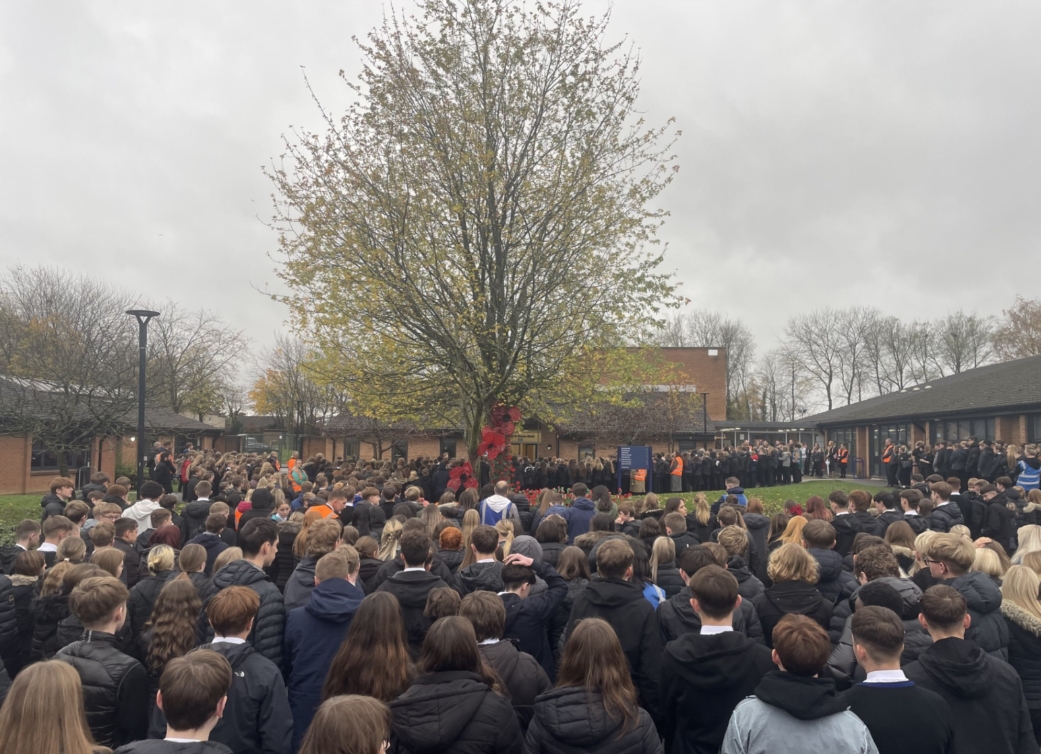 Students and staff at Eckington School and Sixth Form taking part in the remembrance ceremony