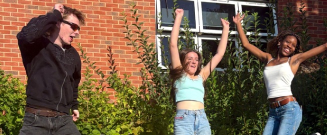 Eckington Sixth Formers leaping in the air